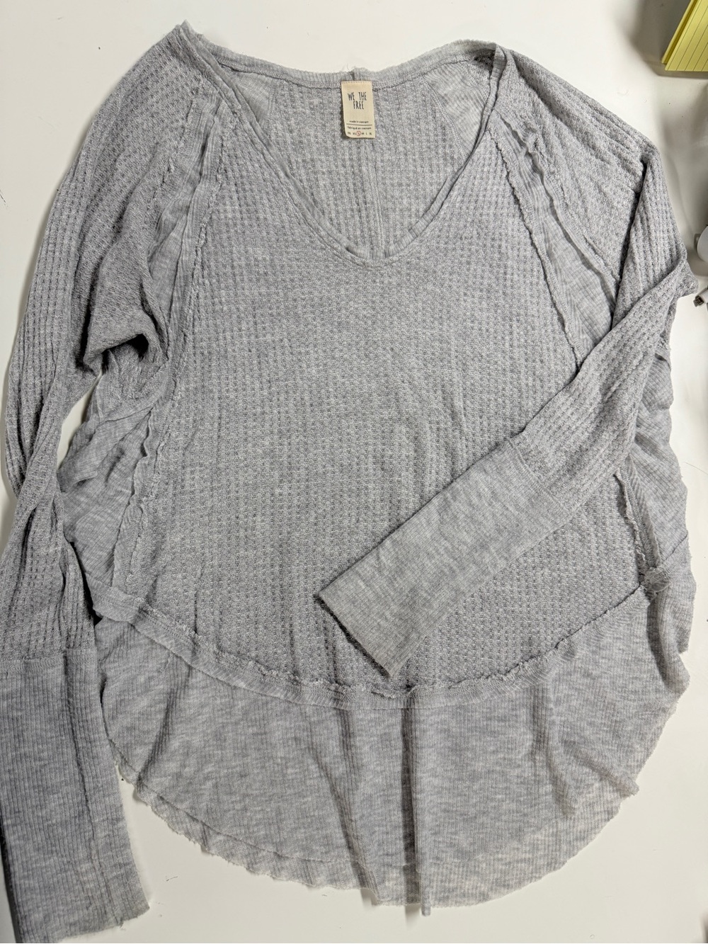 Free People Light Gray V-Neck Long Sleeve Catalina Top